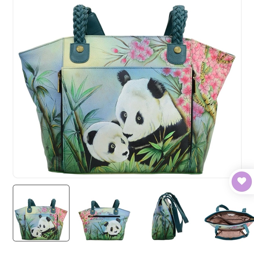Anuschka Green and Pink Panda Tote Bag